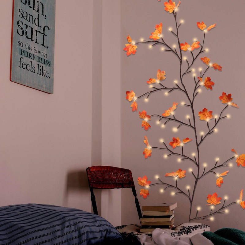 Fall Garland with Lights Plug in Maple Leaves Garland Fall