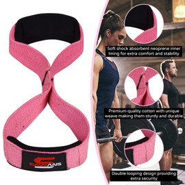 Lifting Straps Padded Grip Figure 8 Wrist Straps Weight Heavy Duty Double Loop Bodybuilding Training Gym Straps Hand Bar Non Slip Deadlift Support Strong Cuffs Powerlifting (Pink)