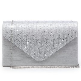 Dasein Women Satin Evening Bag Rhinestone Clutch Purse Wedding Prom Purse Formal Cocktail Party Handbag, Silver