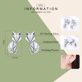 Origami Fox Stud Earrings 925 Sterling Silver Hypoallergenic Fashion Cute Animal Ear Studs Post Piercied Jewelry Birthday Gift for Women