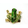 Frog Brooch pin black & green rhinestones green enamel 1"x1"