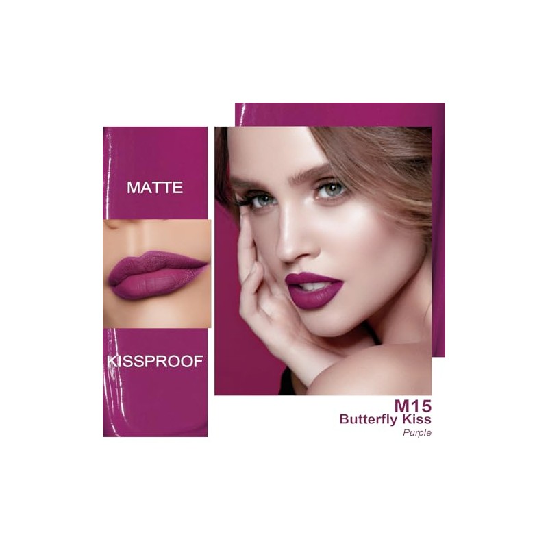 Oulac- Lápiz labial líquido morado mate para mujer, lápiz labial
