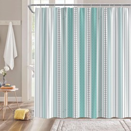 Western Boho Aztec Shower Curtain Gray and Teal Modern Abstract Geometric Stripes Vintage Rustic Farmhouse Fabric Bathroom Decor Curtain with Hooks,70X70(WXH) Inches