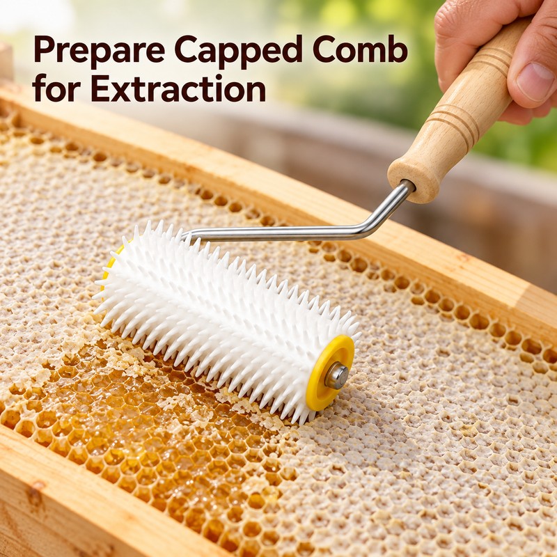 Honeycomb Uncapping Roller with Wooden Handle for Honey Extraction Preparation
