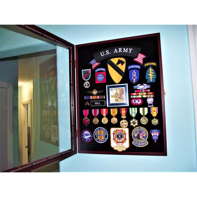 Wall Mount 17" X 22” X 2” Military Medals Patches