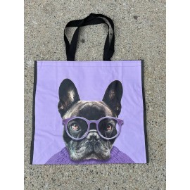 TJ Maxx FRENCHIE French Bulldog with Glasses Durable Reusable LARGE Shopping Bag NEW
