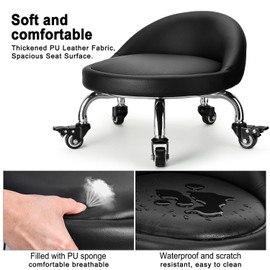 FLOLXNB Low Height Rolling Stool,Low Stool Chair with Back,Low Roller Seat Stool Chair,Rolling Stool for Home Office Garage Shop,M