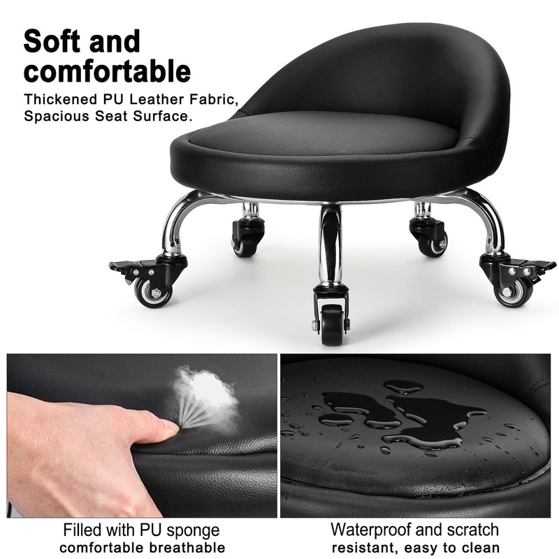 FLOLXNB Low Height Rolling Stool,Low Stool Chair with Back,Low Roller