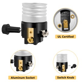 Baocuz UL Listed E26 Light Socket with ON/Off Switch Knob - Replacement Parts for Table & Floor Lamps (4 Pack)