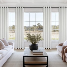 Topfinel Curtains White Linen Look Curtains Living Room Modern with Eyelets Voile Curtain Semi-Transparent Eyelet Curtain for Kitchen Living Room Children's Room Set of 2 140 x 240 cm