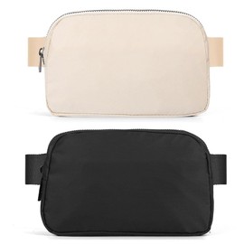 2 Cangurera Deportiva, 2 Unidades Riñonera Deportiva Riñonera de Marcha Running Hombre Mujer Impermeable Gran Capacidad Bolso de Cintura Viajar Moda Riñoneras Multifuncional, Negro y Blanco