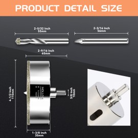 Mollom 4-1/2" (115mm) Diamond Hole Saw with 2Pcs Removable Pilot Drill Bit Smooth Cutting for Porcelain Tiles,Glass,Ceramic,Marble,Fiberglass,etc