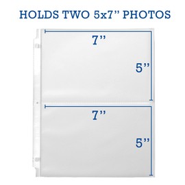 Samsill 100 Pack 5x7 Photo Album Refills, 100 Pictures, 3-Ring Binder Photo Sleeve Inserts, 2 Pocket Photo Page for 5x7 Photographs, Postcards, Recipe Cards, 400 Pictures Total