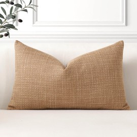 OTOSTAR Linen Throw Pillow Cover Set of 1 Decorative Lumbar Pillowcases Cushion Covers 16x24 Inch for Home Decor Sofa Bedroom Car 40 x 60CM Light Brown