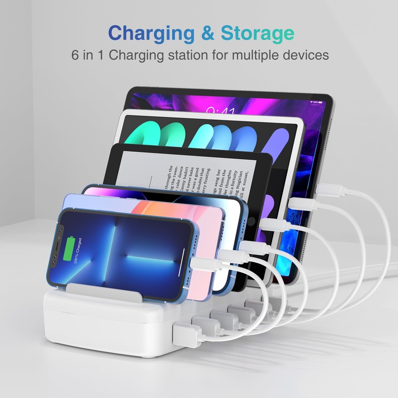 Fast Charging Station for Multiple Devices, 50W 6-Port USB Charging