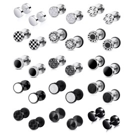 Ofeiyaa 15 Pairs Fake Gauge Earrings Stainless Steel CZ Barbell Cartilage Stu...