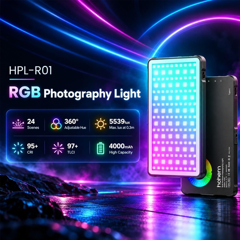 Hohem RGB Video Light, 10W CCT 2500K-9000K, Portable Full RGB