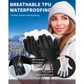 ARFNKIM 100% Waterproof Winter Gloves, [Five Layer Thickening -10°F Thermo] Windproof Touchscreen Warm Cycling Gloves Ski Gloves Running Gloves for Men Women