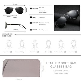 Osuter Men's Aviator Glasses, 2 Pieces, Polarised Unisex Aviator Glasses, UV400 Protection, Pilot Glasses, Driver's Glasses with 2 Glasses Case for Driving, Fishing, Outdoors, black