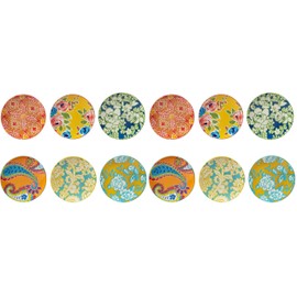 Damask Floral 8.5" Porcelain Salad & Dessert Plates, Set of 6 – Assorted Colorful Floral Designs – Great for Appetizers, Cakes, Fruit, Brunch, Tapas, Snacks, Parties, or Boho Table Décor