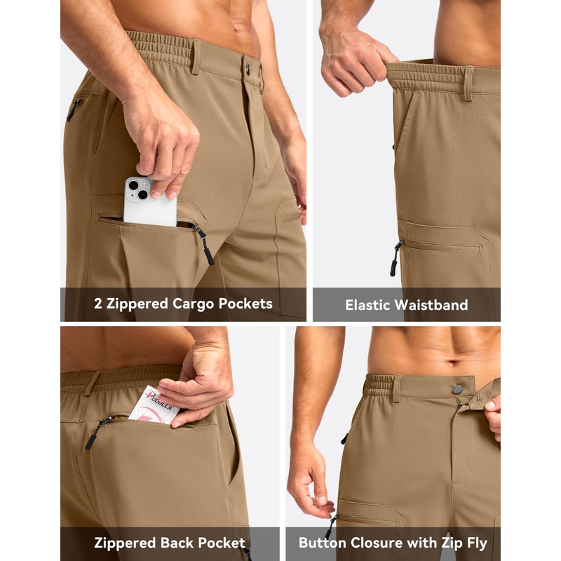 Pudolla Men's Hiking Cargo Shorts 9" Lightweight Stretch Travel Work
