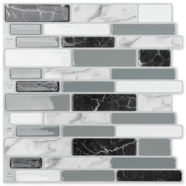 Art3d 10-Sheet Peel and Stick Kitchen Backsplash Tiles, 12"x12" Self-Adhesive Marble Grey Wall Tiles for Kitchen and Bathroom