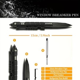 Tokeyla 6 Pack Military Tactical Pen Set with 6 Black Ballpoint Refills for Writing, Emergency Glass Breaker Pen - Tungsten Steel