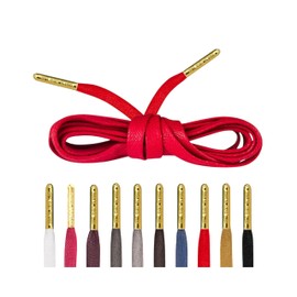 Loop King Laces 1 Pair Luxury Flat Waxed Shoe Laces with Gold Tips, Red, 10+ Eyelets / 150cm / 59"
