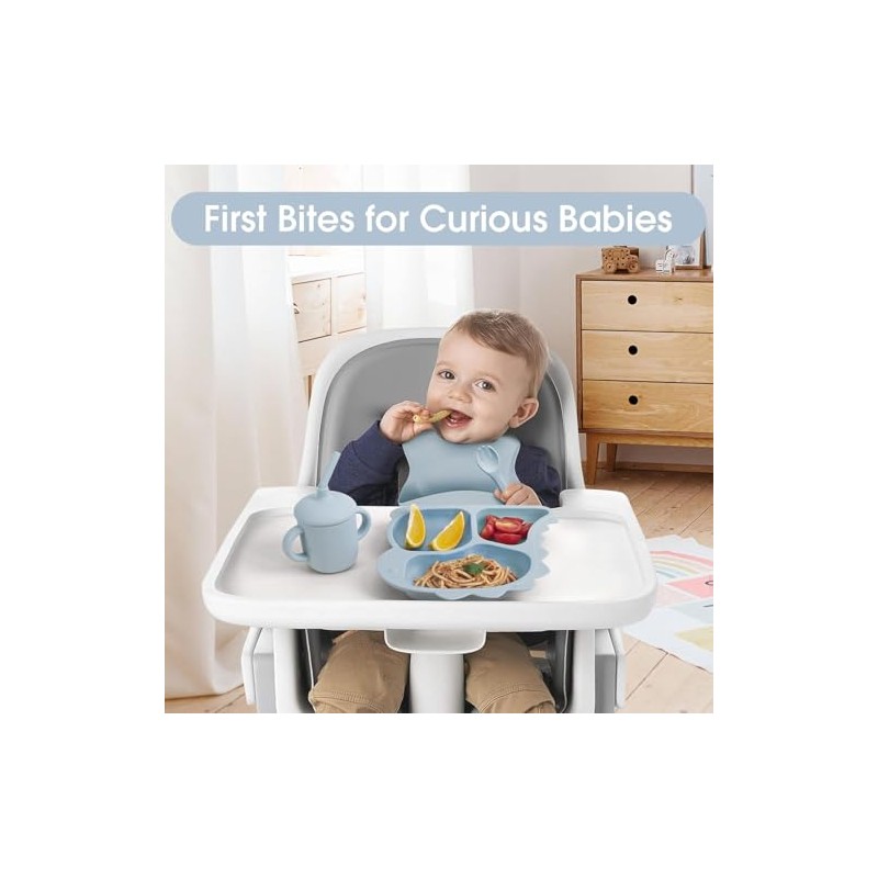 10PCS Silicona Bebé Alimentación Set, Plato De Dinosaurios Para Bebés