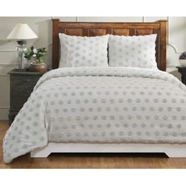 Better Trends Gray Full/Queen Comforter Set - Delicate Polka Dot Bedding Set, Luxurious Soft Plush, Pre-Washed 100% Cotton Comforter, Machine Washable- Athenia Collection
