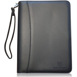 Junior Zippered Padfolio with A5 Notepad - Matt Black PU Leather Business Portfolio Binder & Organizer Folder with 8 Inch Tablet Sleeve by Lautus Designs
