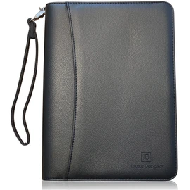 Junior Zippered Padfolio with A5 Notepad - Matt Black PU Leather Business Portfolio Binder & Organizer Folder with 8 Inch Tablet Sleeve by Lautus Designs