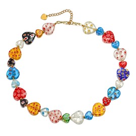Ever Faith Rainbow Heart Choker Necklace Italian Colorful Love Heart Statement Necklaces for Summer Beach Holiday Jewellery