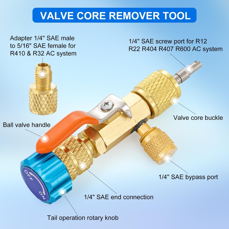 Valve Core Remover Installer Tool and HVAC Service Set, 3