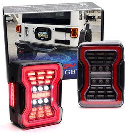 iJDMTOY Wrangler JL Style Clear Lens w/Red Trim 4-in-1 Full LED Tail Light Assemblies Compatible with Jeep 2007-2017 Wrangler JK