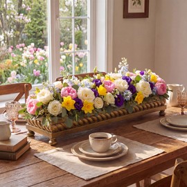 AceOrbit Large Long Wooden Dough Bowl, Spring Decorative Wooden Tables Centerpiece Tray, Riser Rustic Dough Bowl, Farmhouse Centerpiece Tray for Table Living Room Dining Gift(24",Brown)
