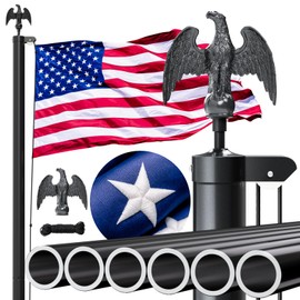 POOAMY Heavy Duty Flag Pole 25FT, 12 Gauge Extra Thick Aluminum Flagpole, Residential Flag Poles for Outside House, with 3x5 American Flag for Residential or Commercial Use, Black