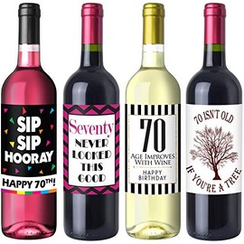 Chic 70th Birthday Wine Label Pack - Birthday Party Supplies, Ideas and Decorations - Funny Birthday Gifts for Women