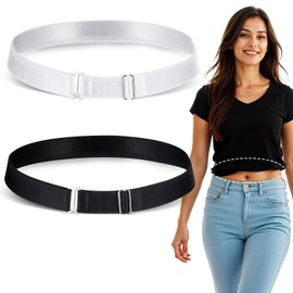 Tyqour 2PCS Shirt Tuck Band Women Sweater Tuck Band Adjustable Elastic Belts for Women, Tucky Belt Perfect for Cropping Shirts, Sweaters, And More (Black & White)