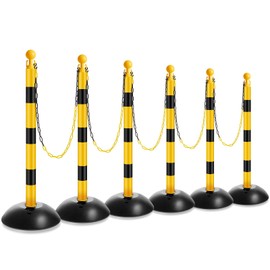 Amylove Plastic Stanchion Post Set, 6 Pcs Traffic Warning Line Stanchion Crowd Control Safety Barriers Driveway Barrier with 5 Chains and 10 S Hooks for Outdoor Indoor Parking Lot Construction Caution