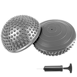 2 Pcs Hedgehog Balance Pods for Kids & Adults, Half Dome Pilates Ball Trainer with Hand Pump, Spiky Sensory Stepping Stones for Stability Training, Yoga, Gymnastics, Foot Massage & Motor Skills Development