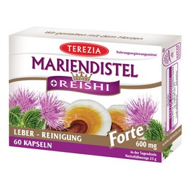 MARIEN DISTEL + REISHI 400 mg, effective combination for liver detoxification, 100% natural product without additives, declared content of SILYMARIN