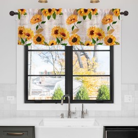 YUVVLFY Sunflower Valance Curtains for WindowsRustic Vintage Floral Plant Yellow Modern Rod Pocket Decorative Window Valance for Kitchen Bathroom Bedroom Living Room Closet, 54x18 Inch