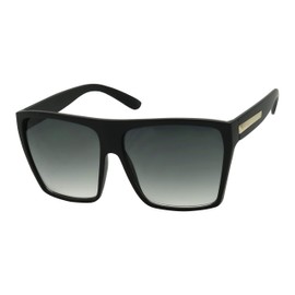 ShadyVEU Oversized Fashion Square Sunglasses Flat Top 100% UV Protection Trapezoid Shape Bold Big XL Large (Matte Black, Gradient Black)