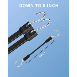 8 Inch Short Rubber Bungee Cords Heavy Duty Outdoor, Mini Small Bungee Straps with Upgraded Hooks, Black Tarp Straps with 1.9X Max Stretch & 100% Rubber for Cargo, Van, Truck, Motorcycle, etc (12 Pcs)