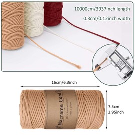 Macrame Cotton Yarn Cord, Red, Set of 3, Macrame Yarn 3 mm x 100 m, Macrame Cord Cotton Yarn, Macrame Yarn for DIY Crafts, Knitting, Boho Wall Hanging Decoration (Beige, Brick Red, Bordeaux Red)