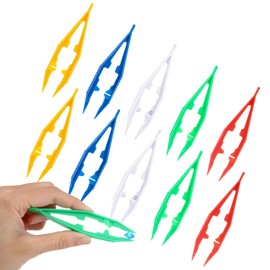 Bremorou 10 PCS Plastic Tweezers Kids Tweezers Reptile Feeding Tongs for Kids DIY Colorful Craft Tweezer Multi-Purpose Craft Tool - Lightweight & Durable for Beads Family Handmade Classroom