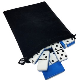 Marion & Co. Domino Double Six 6 Two Tone Blue and White Tiles Jumbo Tournament Professional Size with Spinners in Black Elegant Velvet Bag