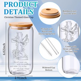 Layhit 12 Set Employee Appreciation Gifts Thank You Gifts for Staff Coworker Thank You Glass Cups 16 oz Can Shaped Beer Glass with Lids Straws Brushes Gift Boxes Ribbon for Team Women Men (Christian)