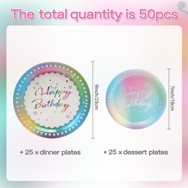PARTY GO Partygeschirr 50 Stück, Pappteller Kindergeburtstag Bunte, Partygeschirr Set Mit 23cm Pappteller, 18cm Dessertteller, Pappgeschirr für 25 Gäste, Geburtstagsfeiern